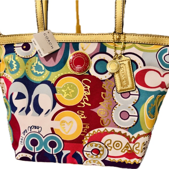 Coach Poppy C Graffiti bag 2012, top zip, gold leather...